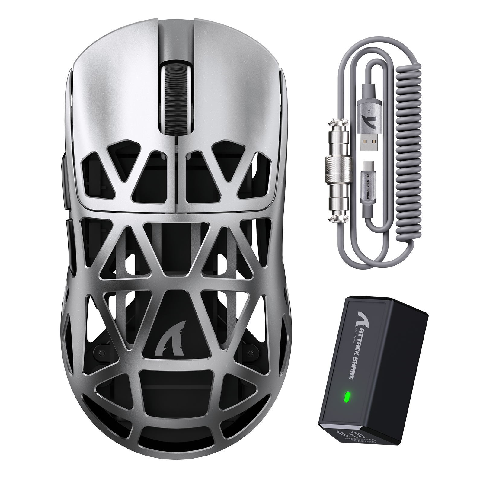 ATTACK SHARK R2 Magnesiumlegierung PAW3950 Gaming-Maus 8K mit Spiralkabel (Ladestation nicht enthalten)