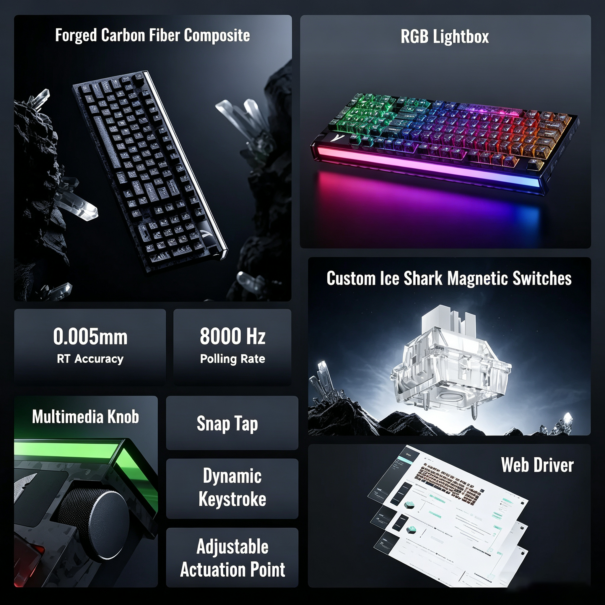 ATTACK SHARK R98 HE Carbonfaser-Kabelgebundene Tastatur mit schnellem Auslöser, magnetischem Schalter und C01 Ultra RGB Spiralkabel