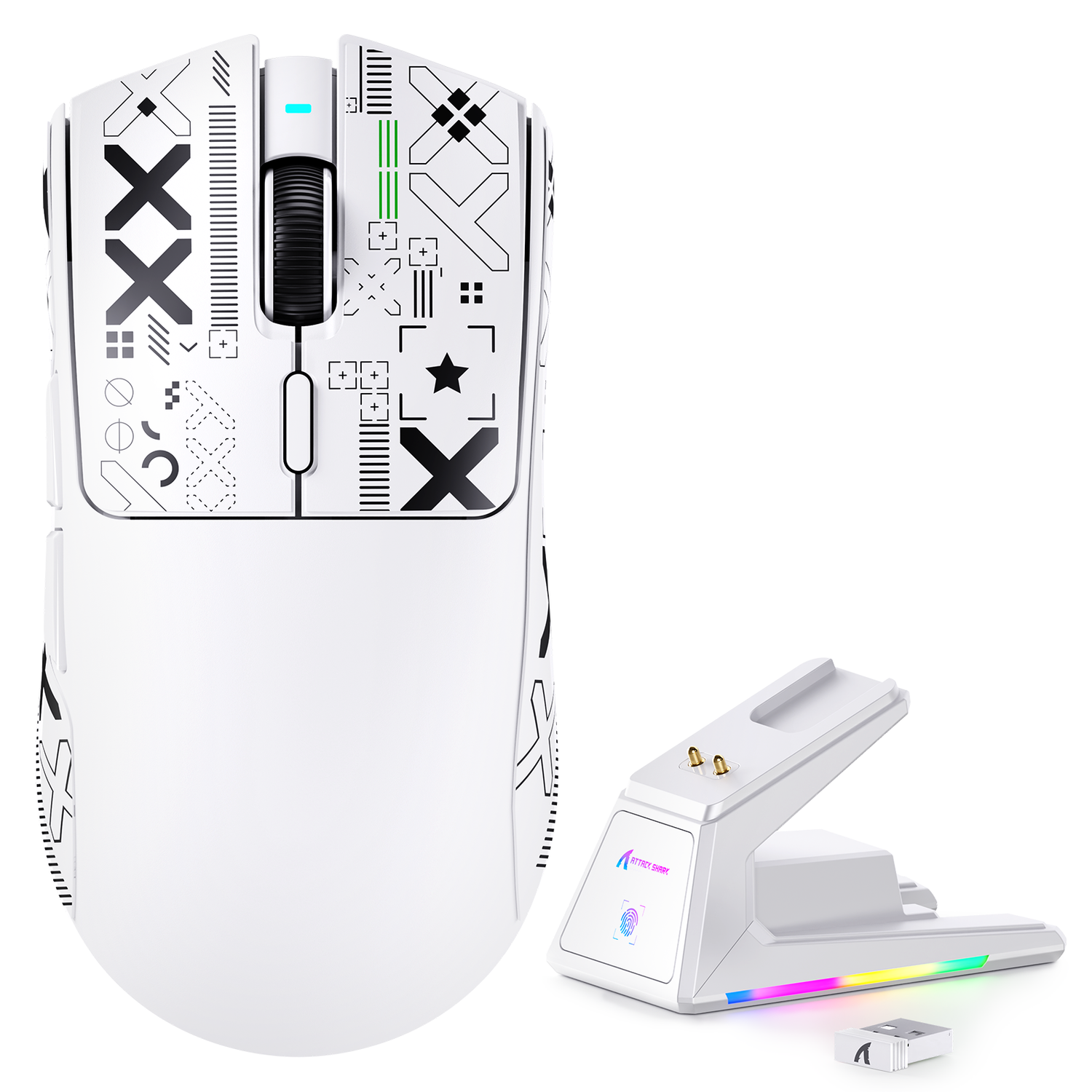 ATTACK SHARK X1 Tri-Modus Gaming-Maus mit Touchpad RGB Ladestation PAW3395PRO Sensor