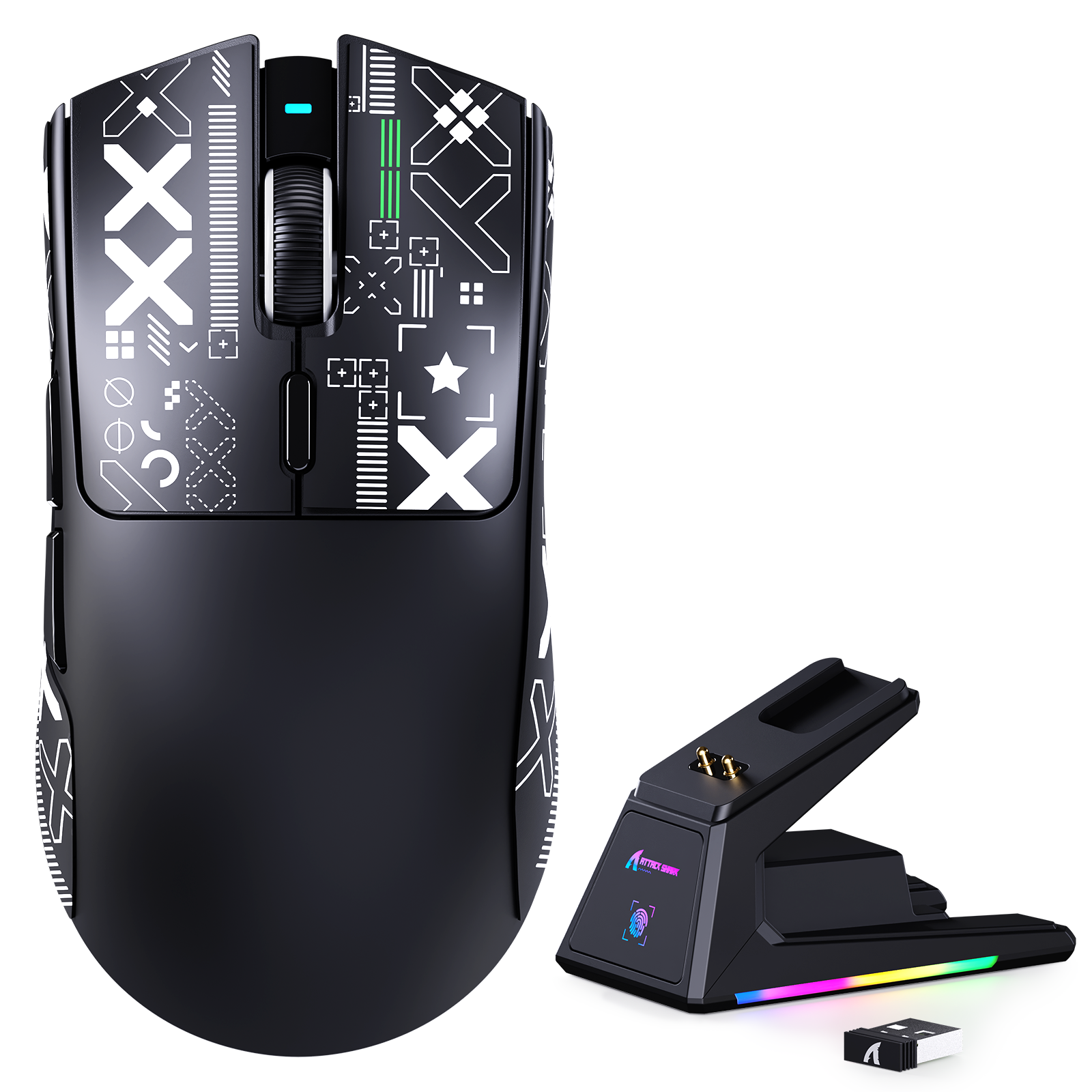 ATTACK SHARK X1 Tri-Modus Gaming-Maus mit Touchpad RGB Ladestation PAW3395PRO Sensor