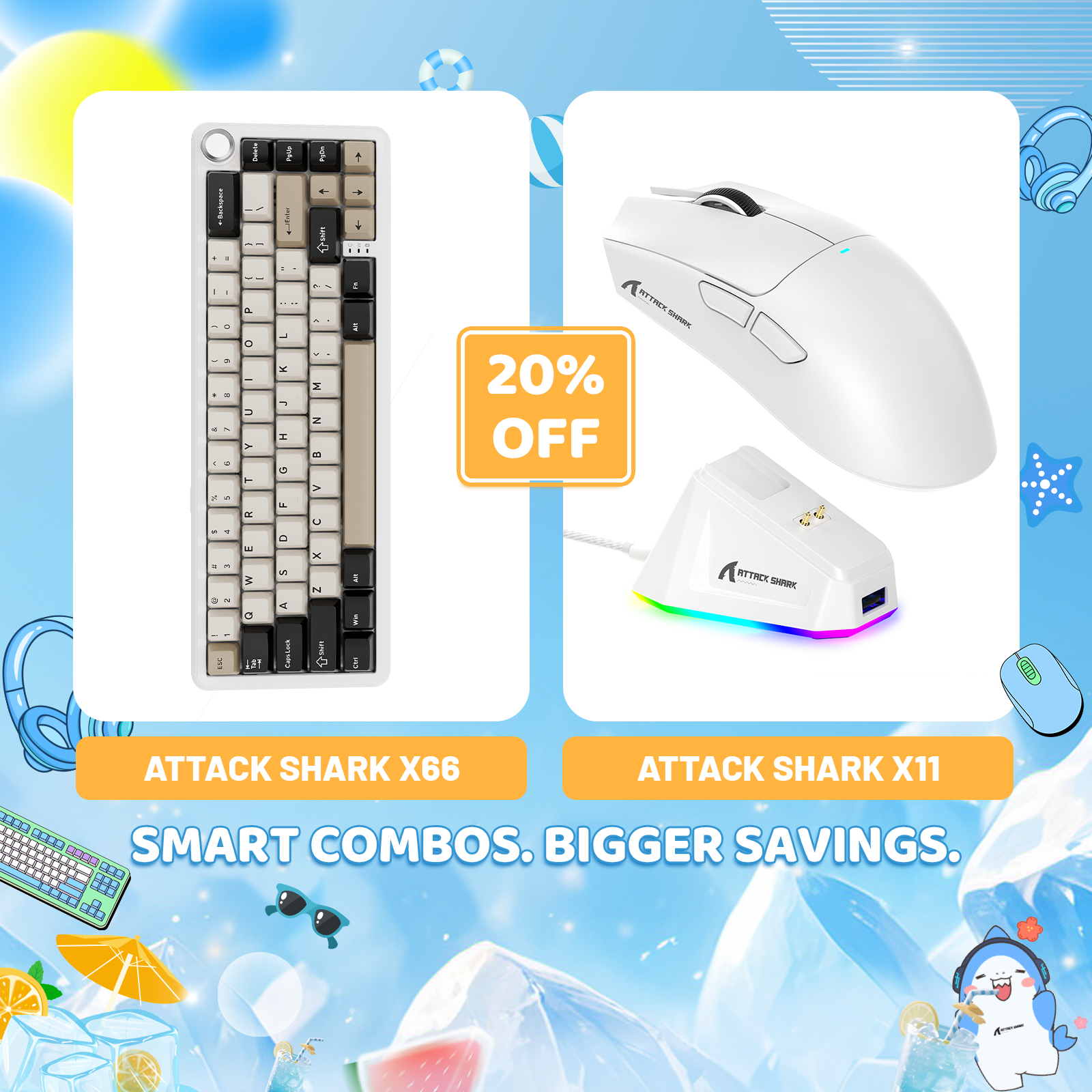 ATTACK SHARK X66 Wireless Mechanical Keyboard + X11 Wireless Gaming Mouse