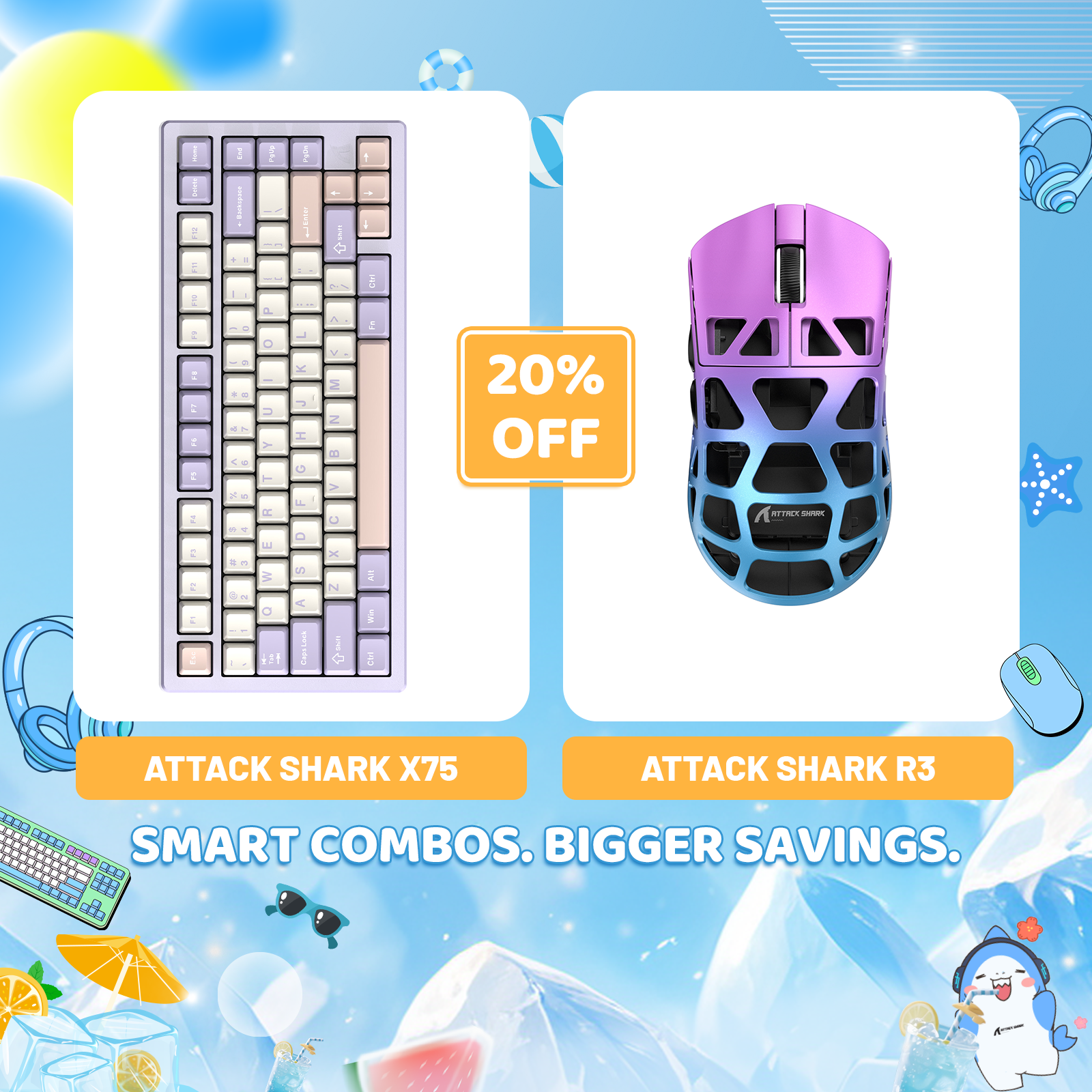 ATTACK SHARK X75 Full Aluminum Keyboard + R3 Magnesium Alloy Gaming Mouse Bundle