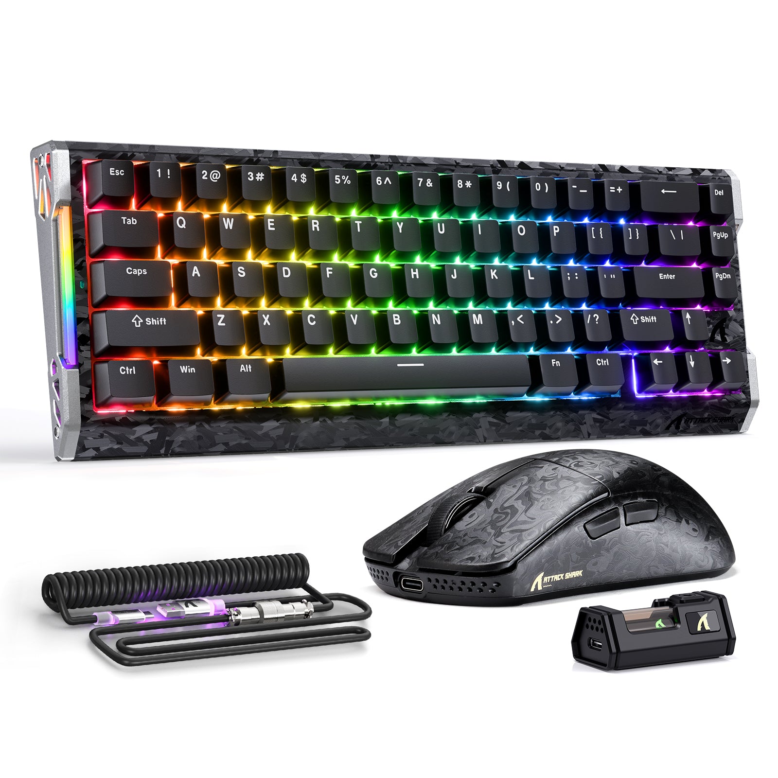 ATTACK SHARK R68 HE & R11 ULTRA Carbonfaser-Gaming-Bundle mit C01 ULTRA Spiralkabel