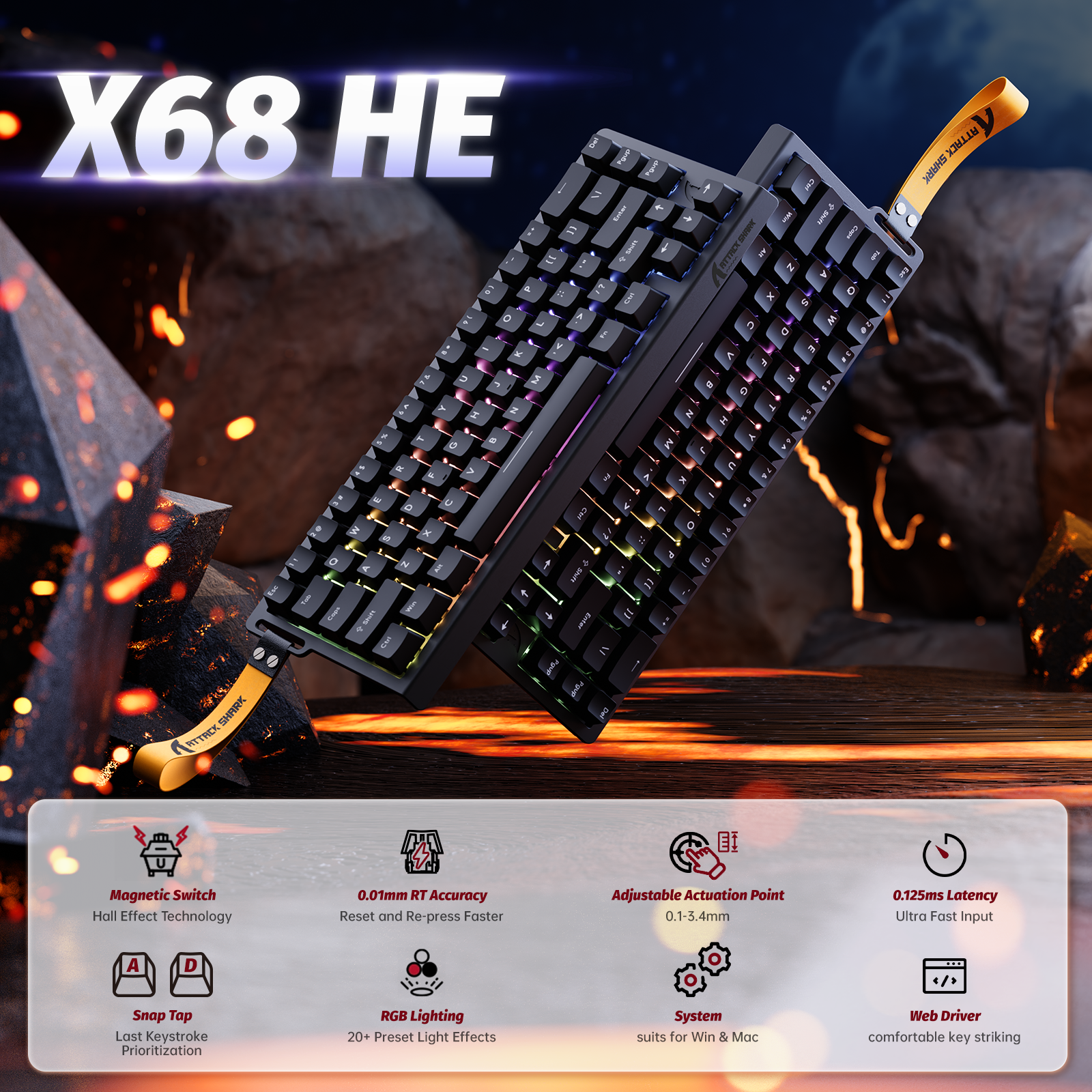 ATTACK SHARK X68 HE Rapid Trigger Keyboard Magnetic Switch