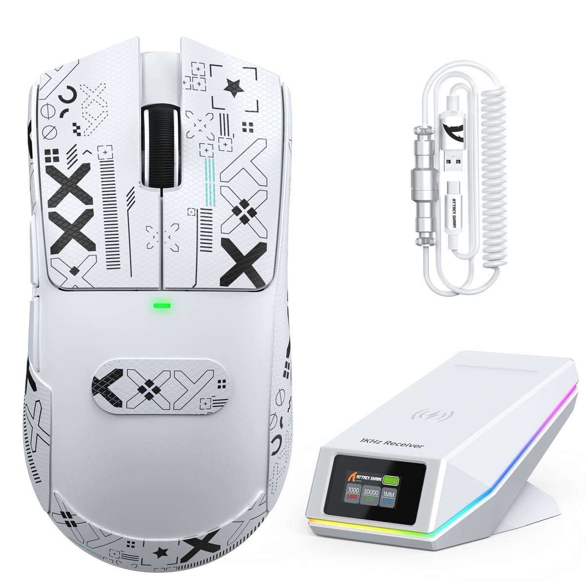 ATTACK SHARK X11 PRO V2 Kabellose Gaming-Maus mit TFT-Display, Ladestation und C06 Spiralkabel