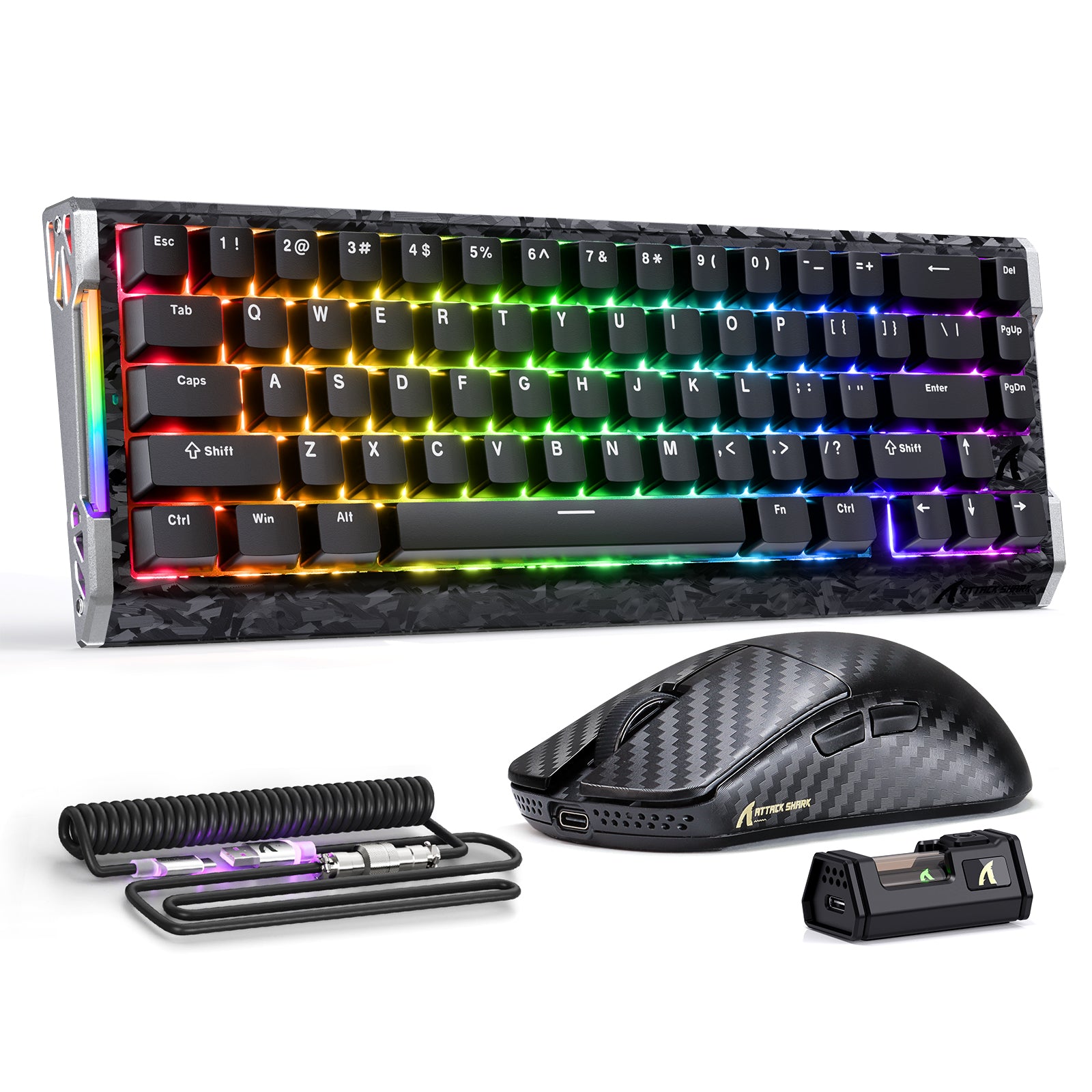 ATTACK SHARK R68 HE & R11 ULTRA Carbonfaser-Gaming-Bundle mit C01 ULTRA Spiralkabel